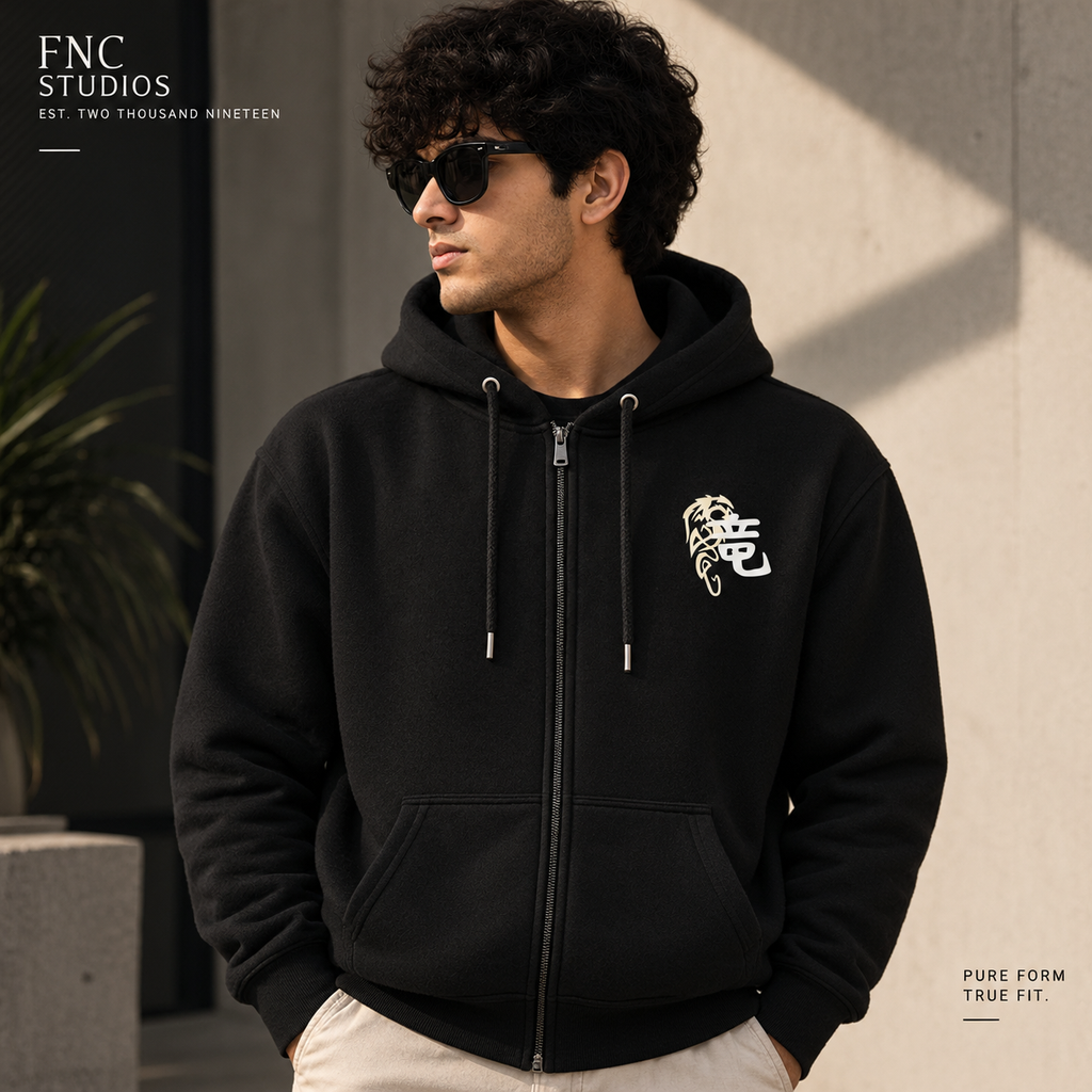 FNC Studios "The Apex Guardian" Graphic Black Zip-Up Hoodie | Premium Streetwear Zipper Hoodie