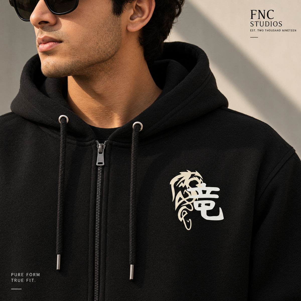 FNC Studios "The Apex Guardian" Graphic Black Zip-Up Hoodie | Premium Streetwear Zipper Hoodie