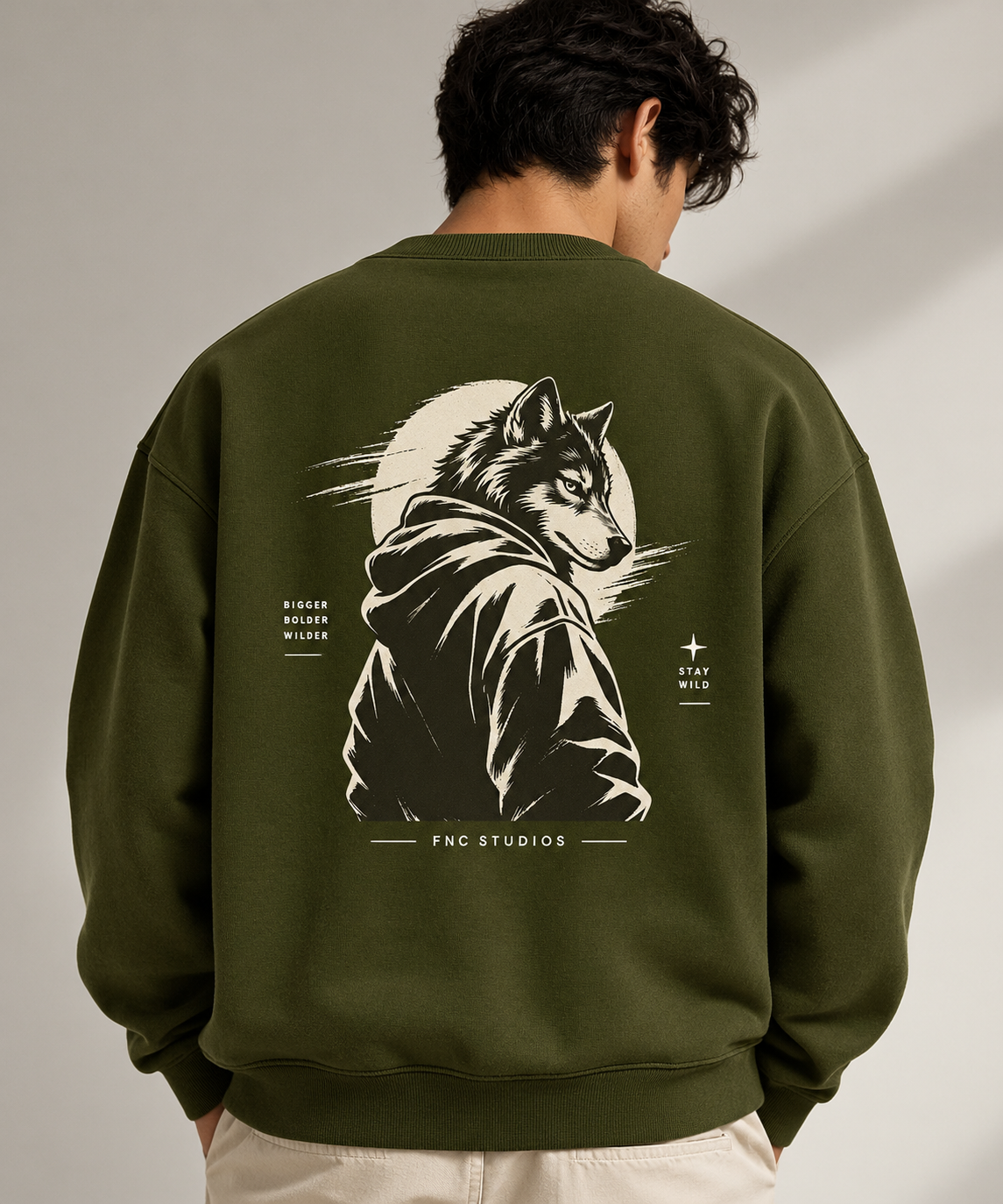 Stay Wild Oversized Sweatshirt – Olive Green | FNC Studios