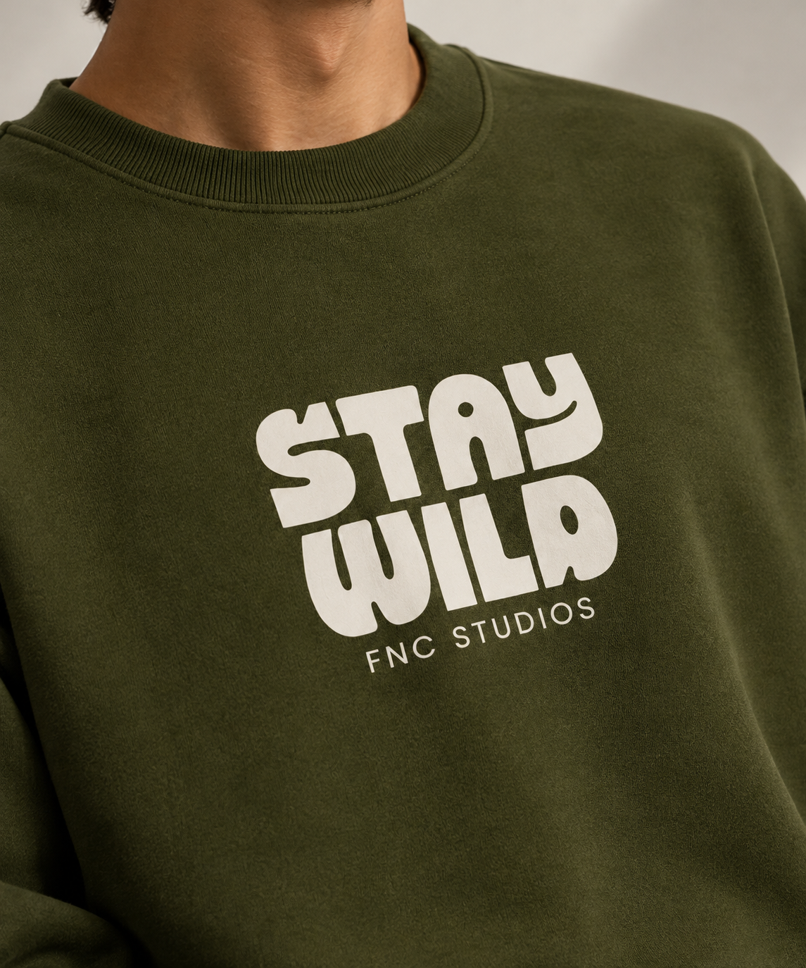 Stay Wild Oversized Sweatshirt – Olive Green | FNC Studios